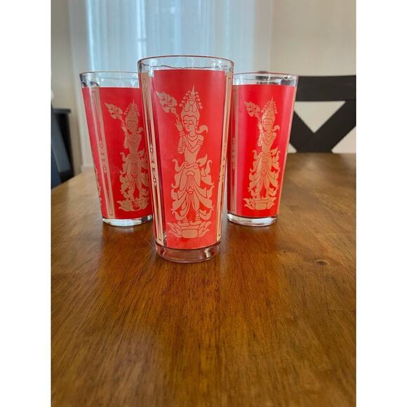 Vintage Set of 4 MCM Red and Gold Thai Princess Highball Glasses - Picture 1 of 5